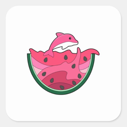 Dolphin with Watermelon Square Sticker