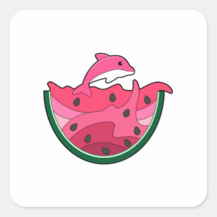 Dolphin with Watermelon Square Sticker