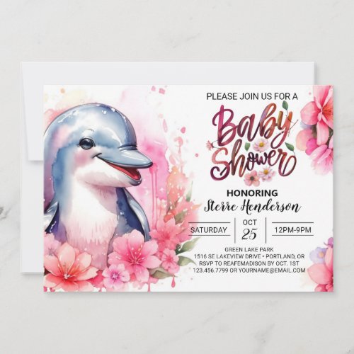 Dolphin Wonders Girl Baby Shower Invitation