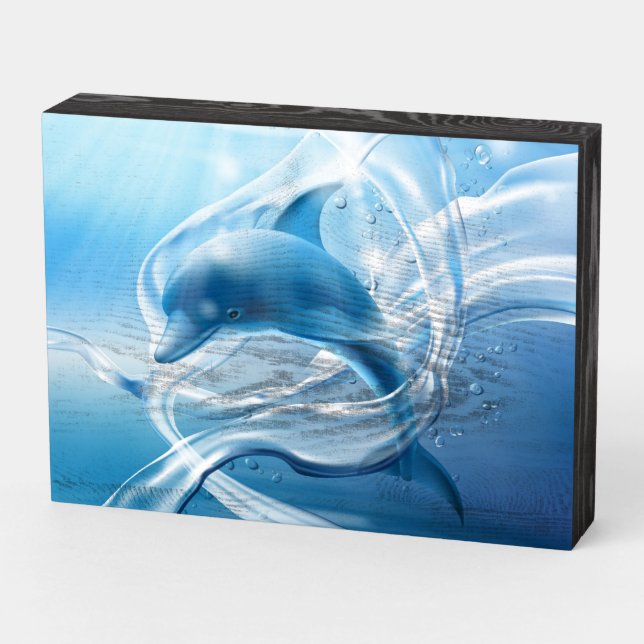 Dolphin Wooden Box Sign (Angled Horizontal)