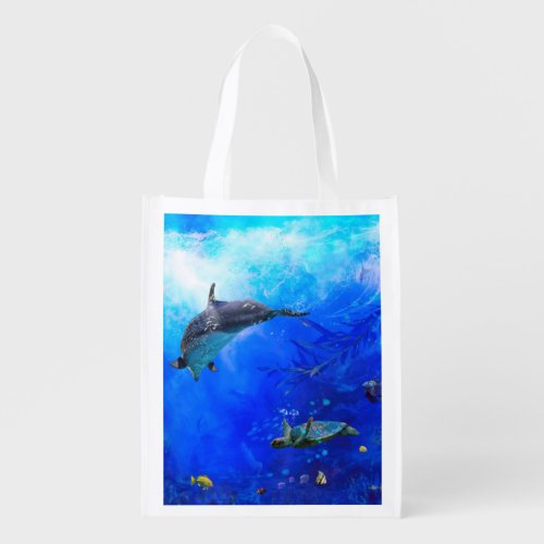 Dolphin World WIND ON THE WATER Grocery Bag