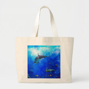 Dolphin World WIND ON THE WATER Large Tote Bag