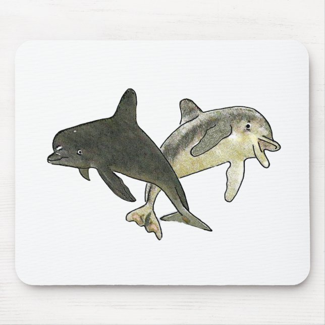 Dolphins 2 b White The MUSEUM Zazzle Gifts Mouse Pad (Front)