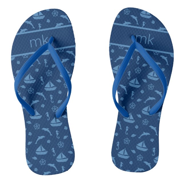 Dolphins and Boats Monogrammed Flip Flops (Footbed)