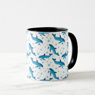 Dolphins and bubbles on white. Mug