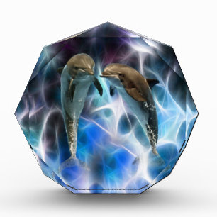 Dolphins and fractal crystals acrylic award
