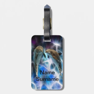 Dolphins and fractal crystals luggage tag