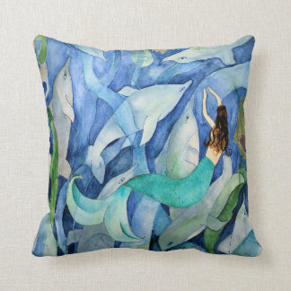 Dolphins and Mermaid party pillow