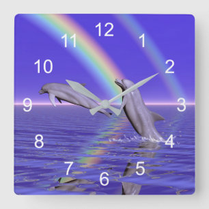 Dolphins and Rainbow Square Wall Clock