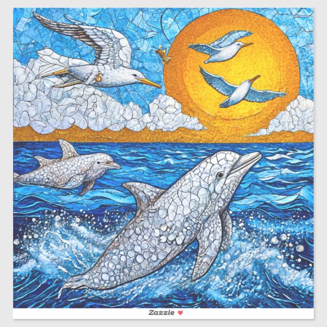 Dolphins and Seagulls Ocean Nature Sticker (Sheet)