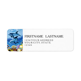 Dolphins and Tropical Fish Art Label