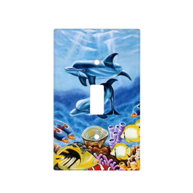 Dolphins and Tropical Fish Art Light Switch Cover (Front)