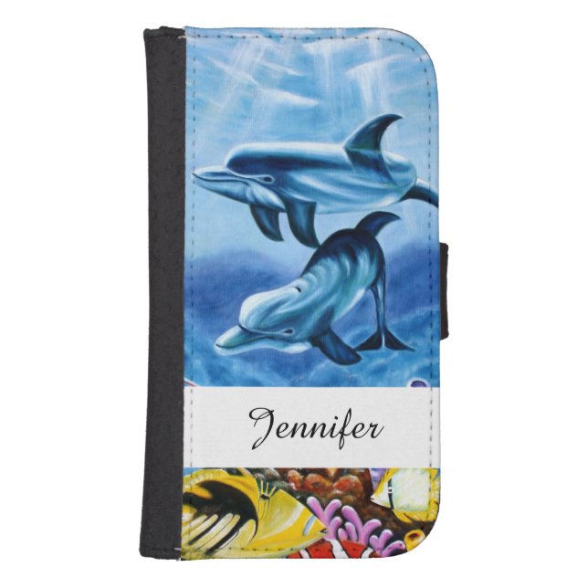 Dolphins and Tropical Fish Art Samsung Galaxy Wallet Case (Front)