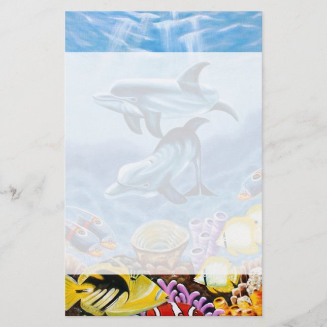 Dolphins and Tropical Fish Art Stationery (Front)
