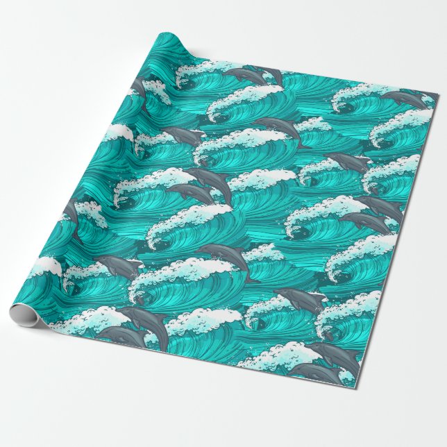 Dolphins and Waves Wrapping Paper (Unrolled)