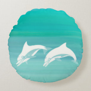 Dolphins aquamarine ocean water round pillow