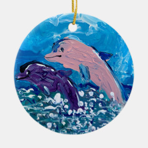 Dolphins "Art by Kids" Ceramic Ornament