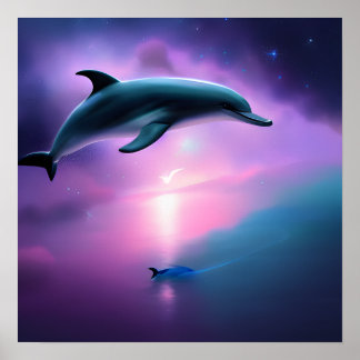 Dolphins at Night Poster
