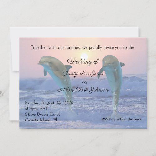 Dolphins at Sunrise Beach wedding Announcement