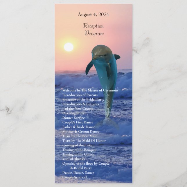 Dolphins at sunrise beach wedding program (Front)