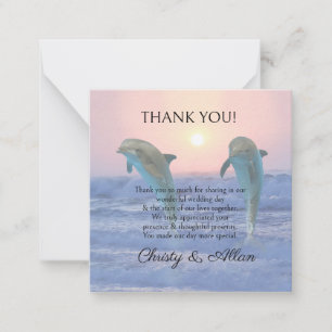 Dolphins at sunrise beach wedding thank you note