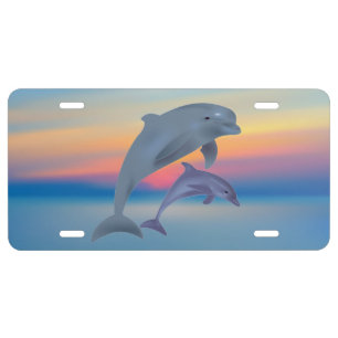 Dolphins at Sunset License Plate