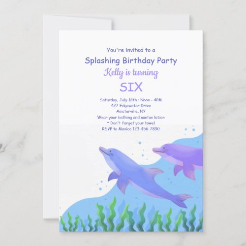 Dolphins Birthday Party Invitation