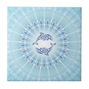 Dolphins Blue Mandala Coastal Ocean Tile