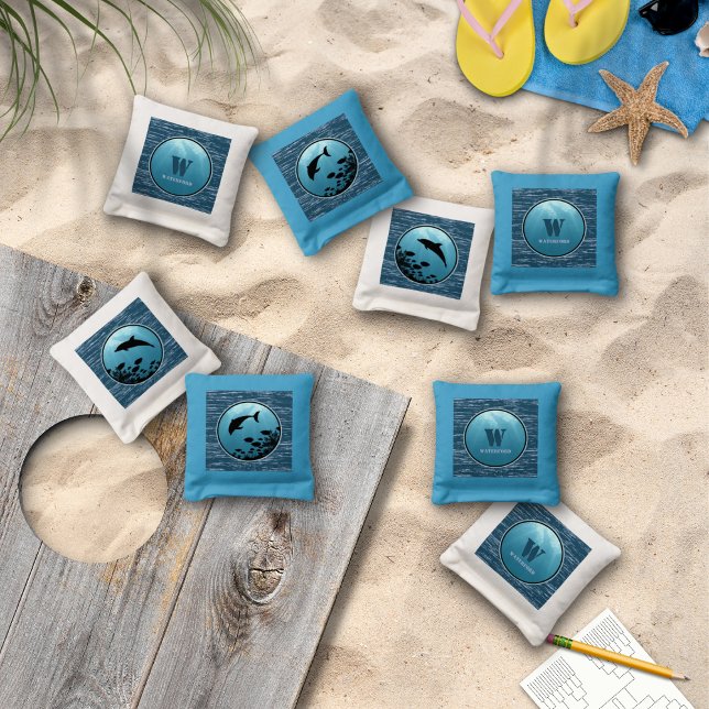 Dolphins Blue Sea Cornhole Bags (Creator Uploaded)