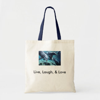 dolphins-bottlenose, Live, Laugh, & Love Tote Bag
