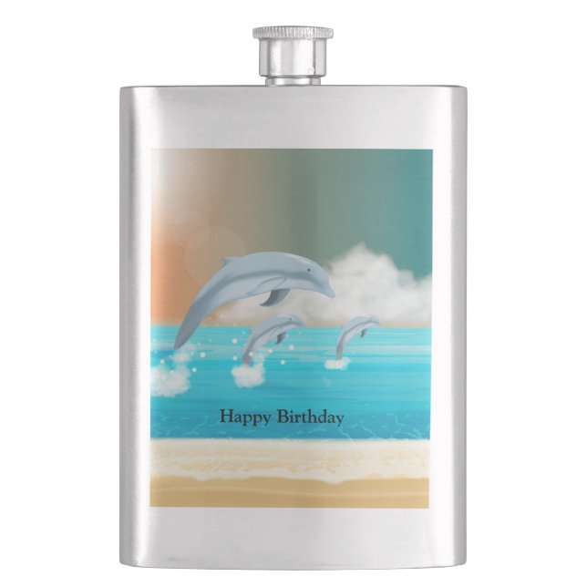 dolphins breaching in the ocean       flask (Front)