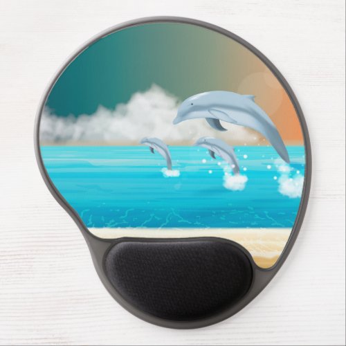 dolphins breaching in the ocean          gel mouse pad