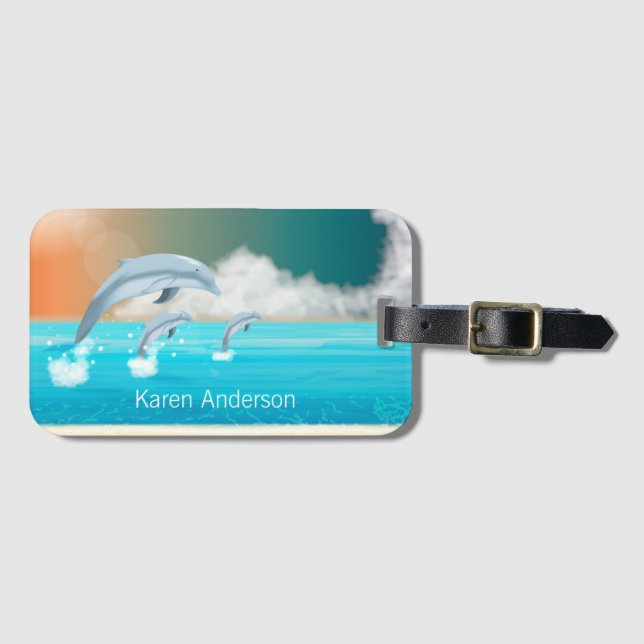 dolphins breaching in the ocean     luggage tag (Front Horizontal)