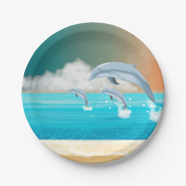 dolphins breaching in the ocean        paper plates (Front)