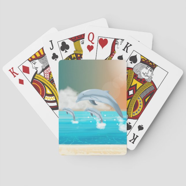 dolphins breaching in the ocean      poker cards (Back)