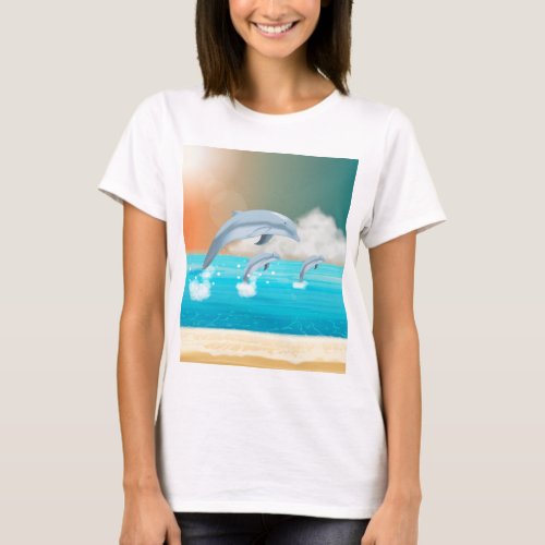 dolphins breaching in the ocean        T_Shirt