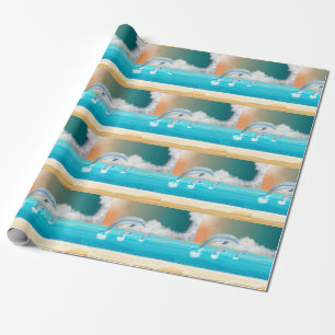 dolphins breaching in the ocean wrapping paper