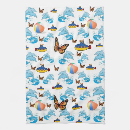 Dolphins Butterfly Kitchen Hand Towel