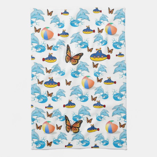 Dolphins Butterfly Kitchen Hand Towel (Vertical)