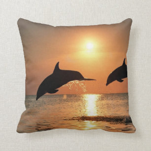 Dolphins by Sunset Throw Pillow