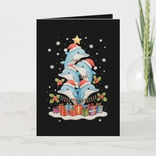 Dolphins Christmas Tree Santa Xmas Lights Holiday Card