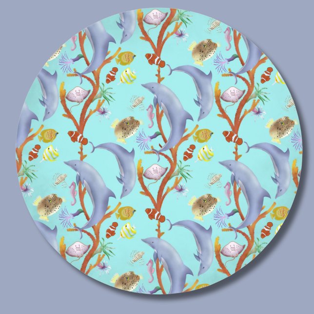 Dolphins, Clown Fish, And Other Fish  Classic Round Sticker (Creator Uploaded)