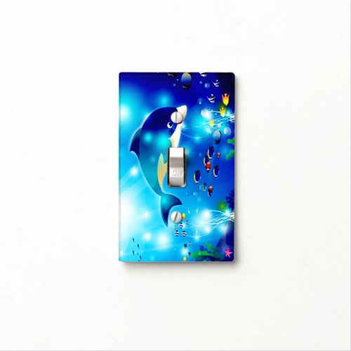 Dolphins  Colorful Sea_Life Digital Illustration Light Switch Cover