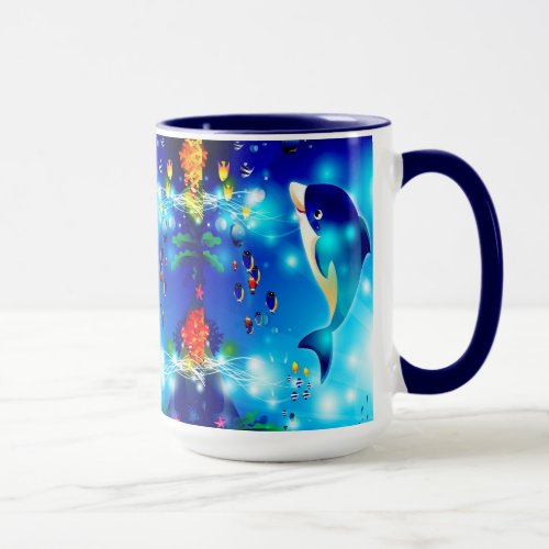 Dolphins  Colorful Sea_Life Digital Illustration Mug