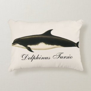 Dolphins Delphinus Tursio, Vintage Marine Animals Accent Pillow
