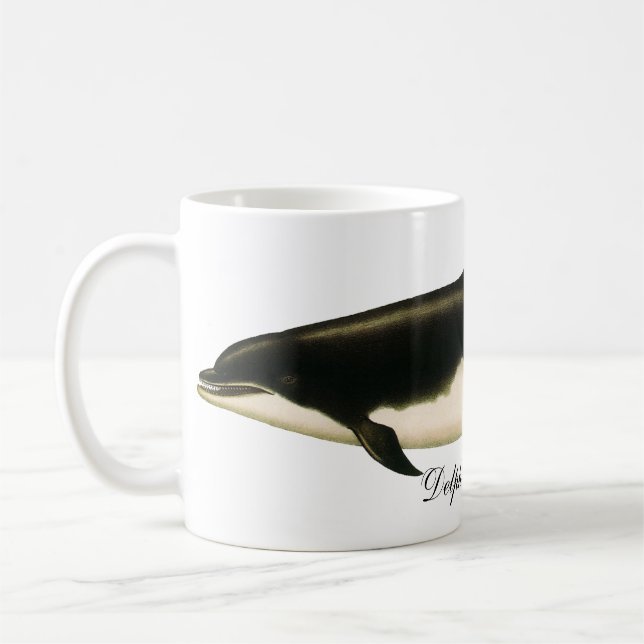 Dolphins Delphinus Tursio, Vintage Marine Animals Coffee Mug (Left)