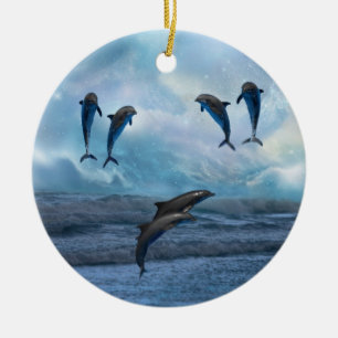 Dolphins fantasy christmas tree ceramic ornament