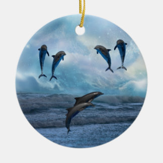 Dolphins fantasy christmas tree ceramic ornament