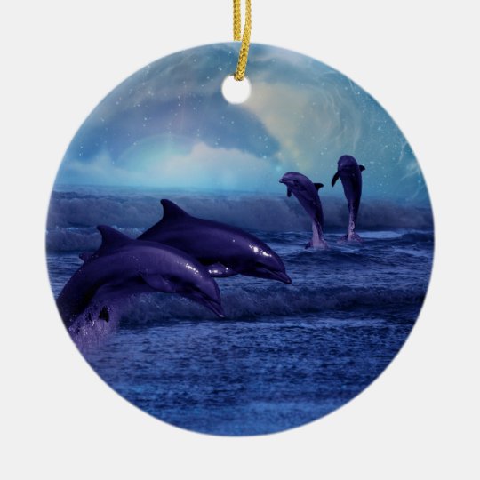 Dolphins fun and play christmas tree ceramic ornament