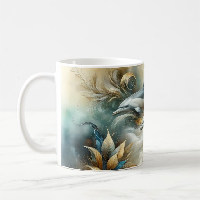 Dolphins Golden Botanical Dreamscape Coffee Mug (Left)
